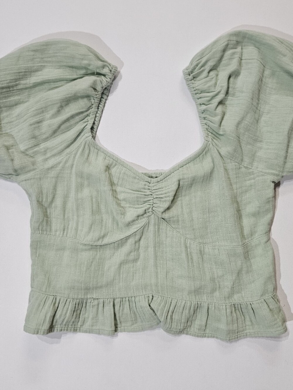 Roxy Babydoll Crop Top Womens Large Sage Green Puff Sleeve 90s Whimsigoth